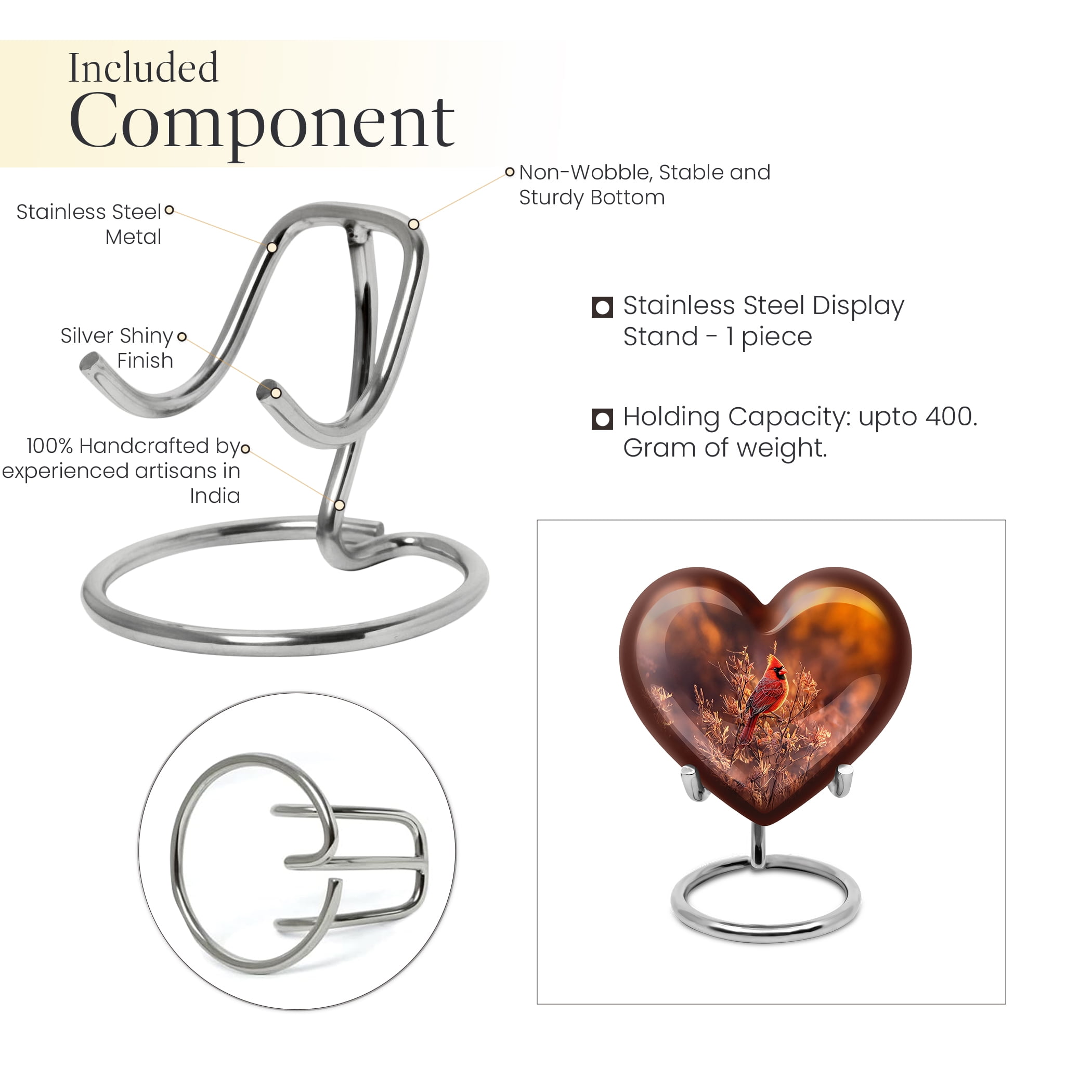 MUKTIVE Cardinal Bird Urns for Human Ashes Adult for Burial - Keepsake Heart Cremation Urn for Funeral, Memorial - Brown Adult Urns for Human Ashes - Bird 3 Inch Cremains for Women & Men