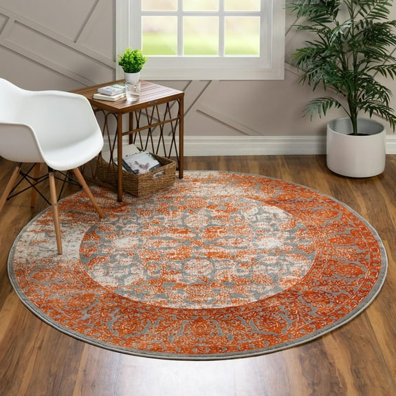 Unique Loom New Classical Collection Area Rug - Apollo (6' Round Terracotta/Gray)