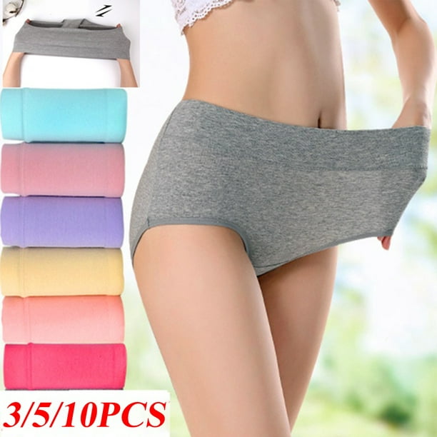 3/5/10Pcs Women's High Waist Stretch Cotton Bikini Panties, M/L/XL 