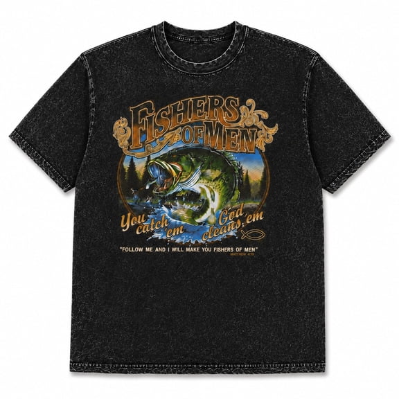 Vintage Christian Fishing Washed T-Shirt, Unisex Classic Fit, Heavyweight Cotton, Front Graphic