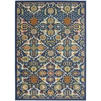 HomeRoots 5' X 7' Blue Floral Power Loom Area Rug