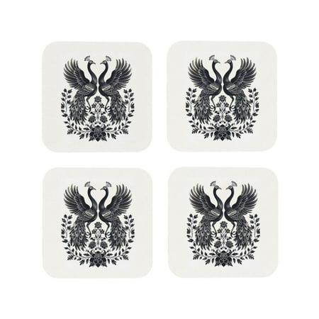 

Drink Coasters Set of 4 Artistic Black White Peacocks Leather Coasters for Coffee Table Protector Heat Resistant Cute Coasters for Home Decor Housewarming Gifts Bar Kitchen 4 Inch Square