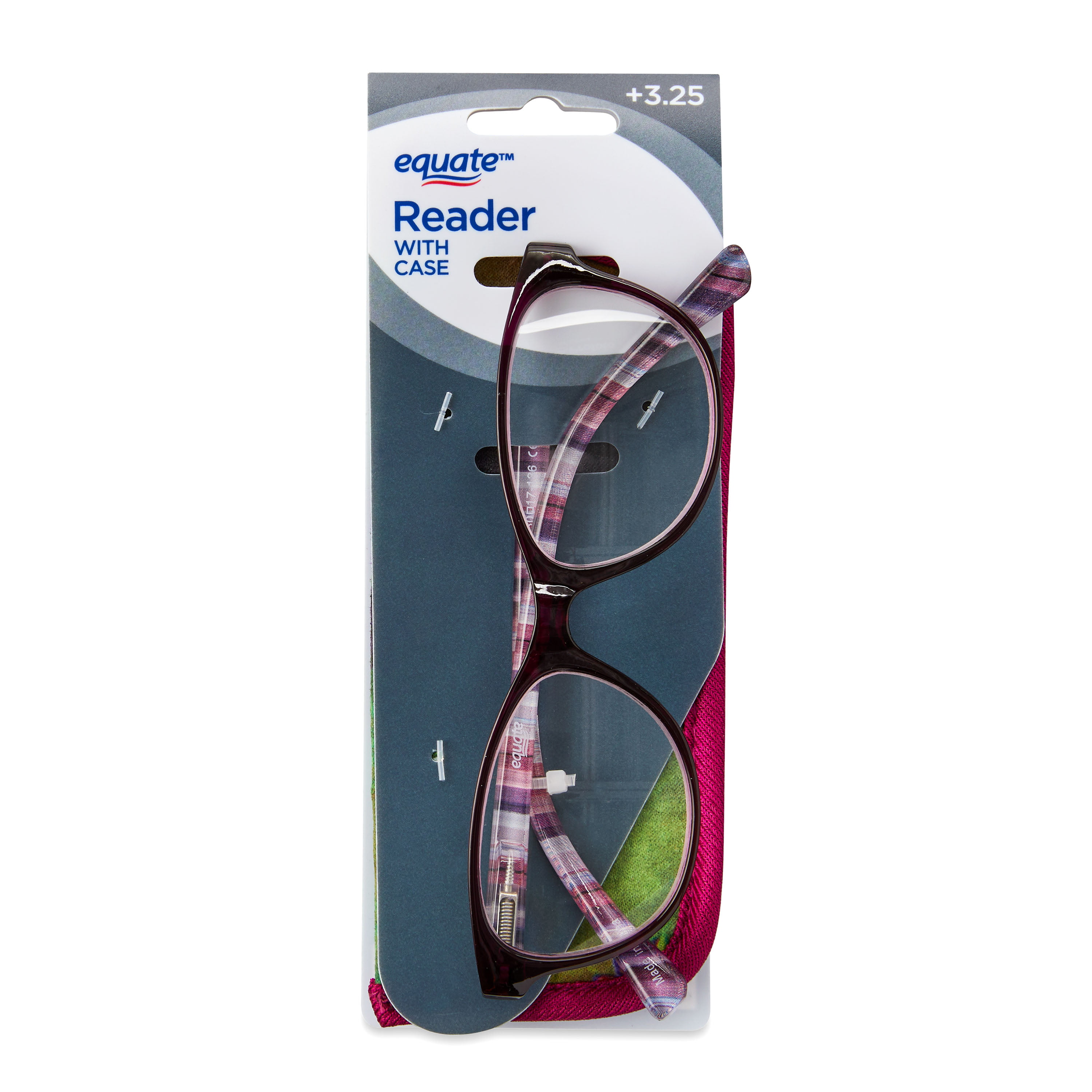 Equate Women's Heather Oval Reading Glasses with Case, Purple, +1.25 