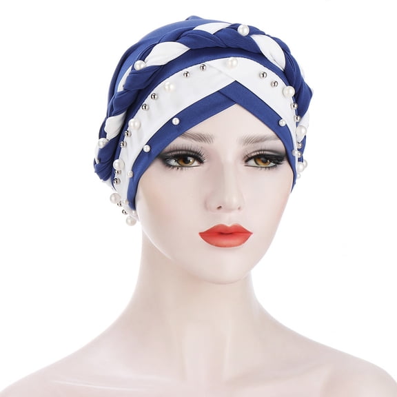 Blue Baseball Cap Women Baotou Hat Milk Silk Two-Color Nail Beads Braid Turban Polyester