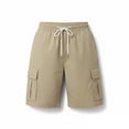 thumbnail image 4 of Women's Casual Loose Fit Shorts with Pockets, Elastic Waist Drawstring Comfortable Soft Fabric, Solid Button Fly, Summer Beach Outdoor Lounge, Womens | VerBelle,Khaki L, 4 of 5