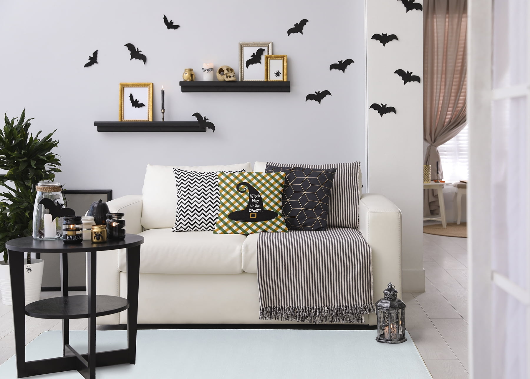 20" x 20" Simply Daisy Halloween Witch Way to the Candy Polyester Accent Pillow, Golden Mustard Qty 1