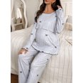 thumbnail image 4 of Multicolor Polka Dot Bow Print Nursing-Friendly Crew Neck Long Sleeve Top And Pants Maternity Pajama Set, 4 of 7