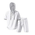 thumbnail image 4 of RYDCOT Men's 2 Piece Linen Outfits Short Sleeve Hooded Henley Shirt and Beach Shorts Set Casual Summer Matching Set White, 4 of 9