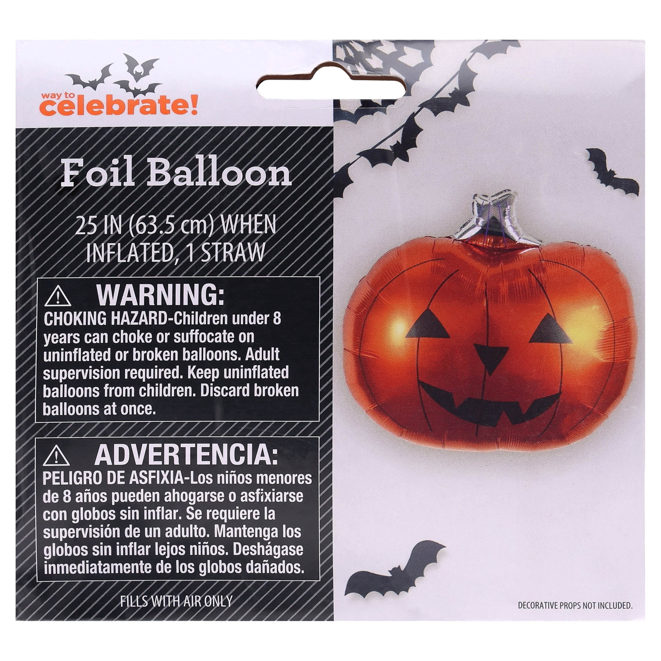 Pumpkin Foil Balloon, Orange and Black, 25", Halloween by Way To Celebrate