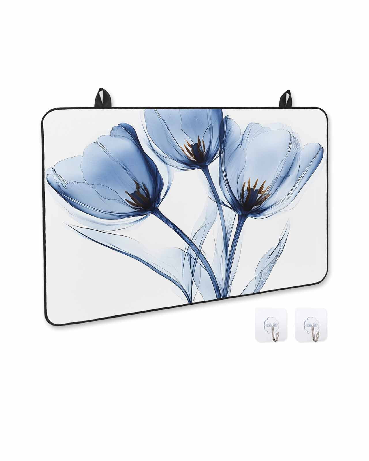 nqOlkjepod Large Induction Cooktop Protector Mat 36"x21", Blue Flowers Stove Top Covers for Electric Stove, Simple Gradient Tulip Floral Branches Stove Burner Cover Mats, Glass Top Stove Cover