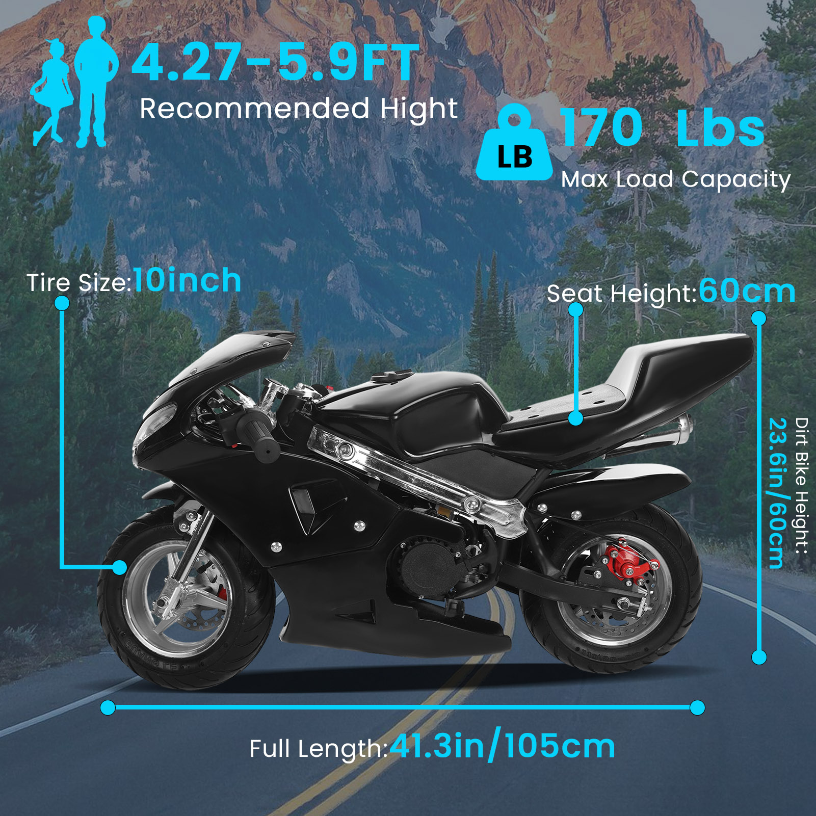 Kids Gas Motorbike - Strong Power 49cc 2-Stroke with LED Headlights & Rubber Grips, Youth-Sized Off-Road Bike for 8+ Years Old