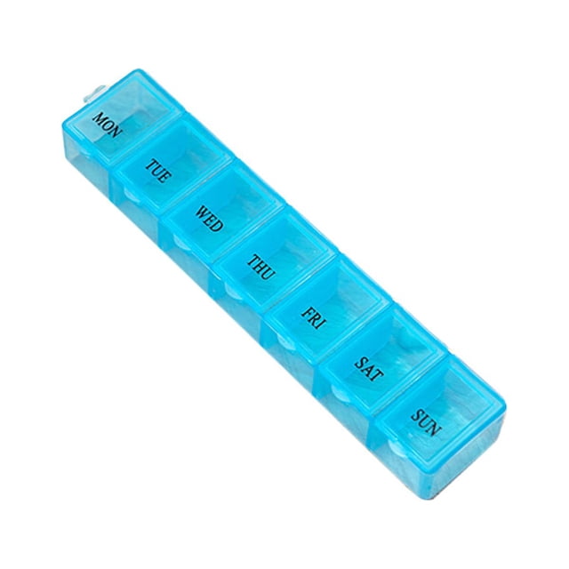 Blue Weekly Pill Organizer Storage Box for Medication Made of Durable Plastic 7 Slots for a Week
