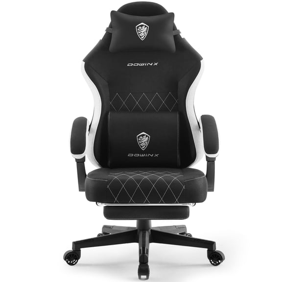 Dowinx Fabric Gaming Chair with Massage Lumbar Support, High Back Ergonomic Computer Chair with Footrest for Adult, Black