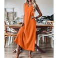 thumbnail image 6 of Summer Dresses for Women Cotton Linen Maxi Dress Casual Sleeveless Solid Long Sundress Orange M, 6 of 7