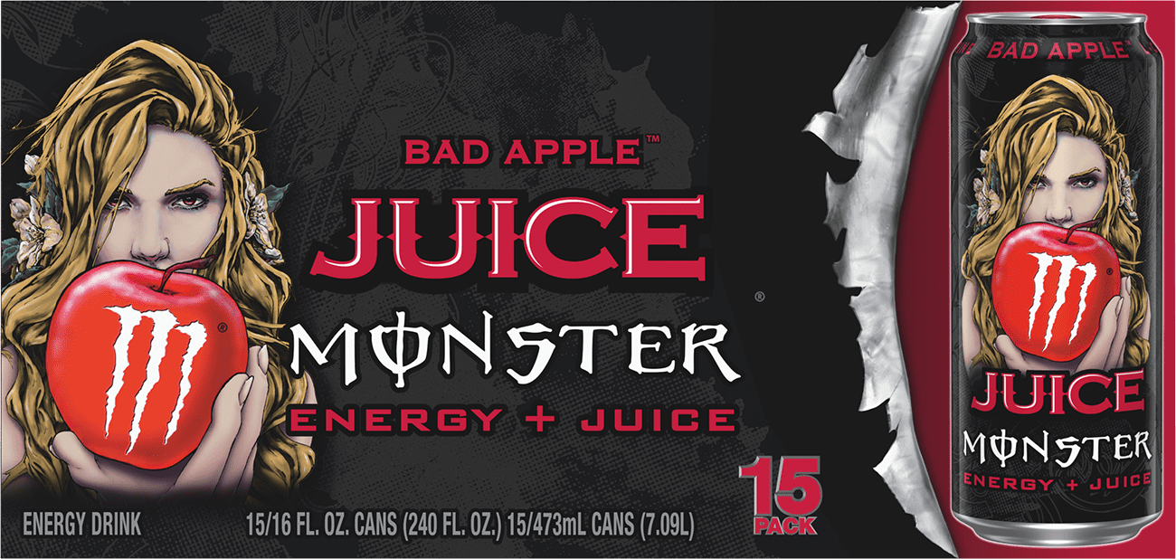 Monster Energy Juice, Bad Apple, Juice + Energy Drink, 15 Pack - 16 Fl Oz