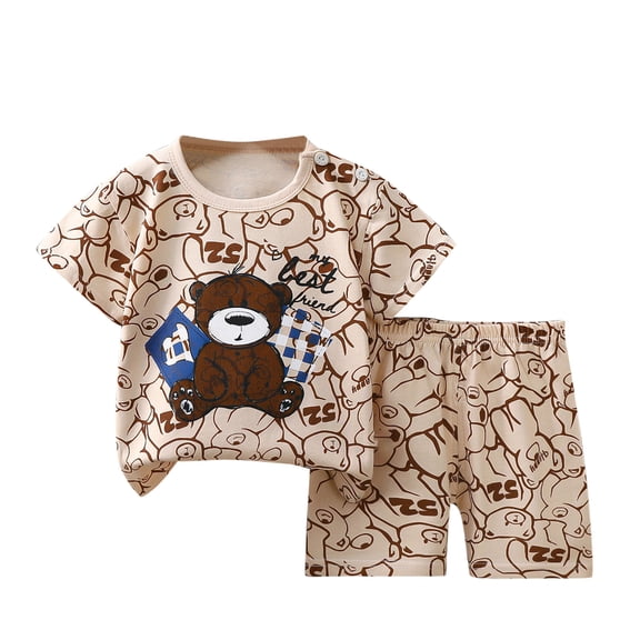 ZACPNCV Toddler Boys 2 Piece Outfits Cotton Summer Clothes Cartoon Print T-shirt and Shorts Set Multicolor 5-6 Years