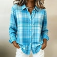 thumbnail image 4 of BRELIL Women's Fall Winter Plaid Long Sleeve Button Up Shirt Casual Collared Tops Loose Fit Outdoor Vacation Outfit, Blue L, 4 of 6