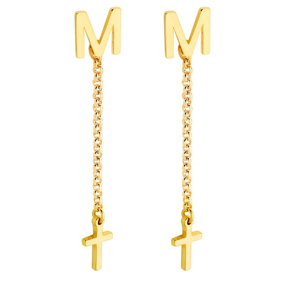 Personalized Planet Women's Initial Earring with Cross Dangle Button Drop Earrings