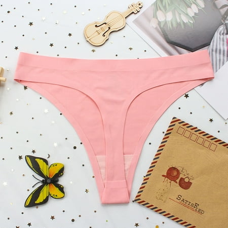 

Tangnade womens underwear Low Waist Sexy Traceless One-Piece Invisible T-pants Ice Silk Underwear Pink 4XL