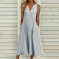 thumbnail image 1 of Robe Décontractée pour Femmes Robe Décontractée à Rayures pour Femmes Robe Boutonnée Col en V Sans Manches avec Poche Robe Élégante Longue Robe Robe de Vacances Vêtements pour Femmes Tendance TG Gris, 1 of 2