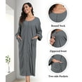 thumbnail image 4 of MAYFISH Women's 3/4 Sleeve Lightweight Bathrobes: 100% Cotton Zipper Robes with Pockets, Perfect Loungewear(Dark Grey,L), 4 of 5