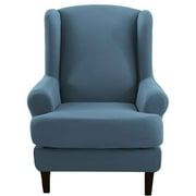Wingback Chair Slipcover,Stretch Wing Chair Covers Slipcover 2 Piece,Solid Color Wing Back Chair Covers With Arms For Living Room Bedroom-Haze Blue-(27.5-31.3")L x(31.5-36.2")W x(37.4-43.3")H