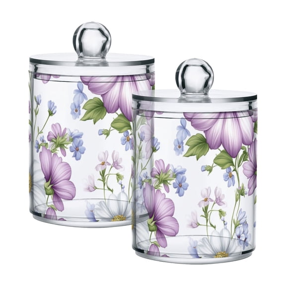 Blossoming Flower Cotton Swabs Cans Translucent Plastic Canisters Dustproof Lid for Bathroom Storage
