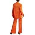 thumbnail image 3 of VISgogo - Conjunto de pantalones para mujer, blusa fruncida de manga larga con cuello en V y cuello de solapa + pantalones elásticos de longitud completa VISgogo moda, 3 of 9