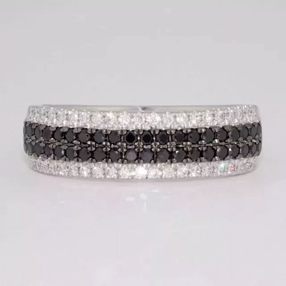 925 Sterling Silver 3Ct Round Cut Lab Created Black & White Diamond Wedding Band Ring 14K White Gold Plated