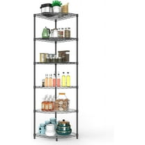 6 Tier NSF Corner Wire Shelf Shelving Unit, 18 x 18 x 72 Inch 420lbs Capacity Heavy Duty Adjustable Metal Storage Rack with Leveling Feet & Shelf Liners for Office Kitchen Bathroom and More - Black
