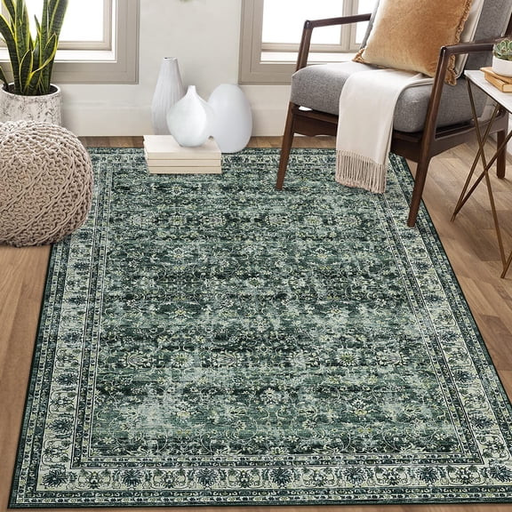 Haperlare Oriental Area Rugs for Living Room 10'x13' Washable Rugs for Bedroom Large Non Shedding Floral Green Home Office Carpet