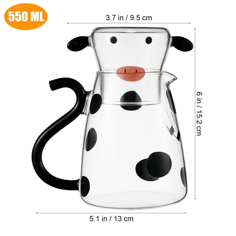 550/1800ml Cartoon Cow Pattern Glass Pitcher Milk Carafe Kettle with Cup  Heat Resistant Coffee Tea Pot Clear Cute Water Bottle