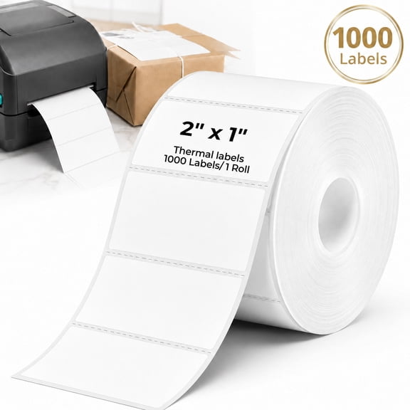 Deally 2x1 In Thermal Sticker Labels, Address Barcode Self-Adhesive Label Paper for Direct Thermal Printer and Business, Multi-Purpose Shipping Mailing Name Rectangle White Stickers,1000 Sheets/Roll