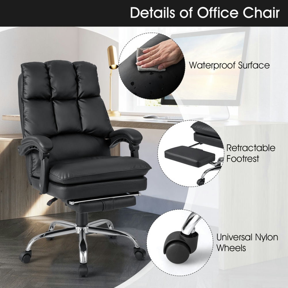 Demi Bonn Ergonomic Adjustable Swivel Office Chair with Retractable Footrest for Home, Bedroom, Study, Black