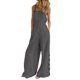 thumbnail image 1 of Moda mujer color sólido mono sin mangas bolsillo con cremallera botón suelto Casual mono mono Abanopi Gris/Grande, 1 of 7