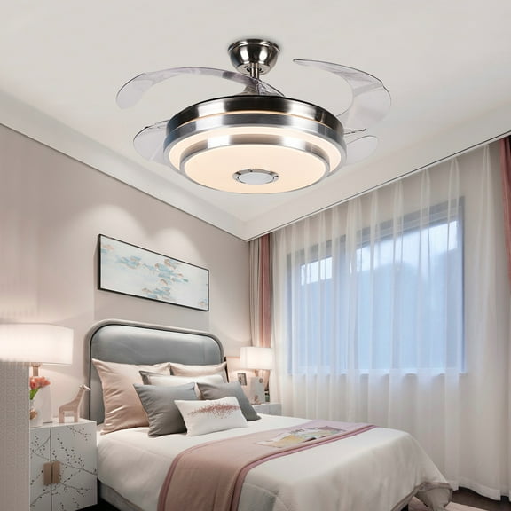 42 Inch Modern Simple Three Color Ceiling Fan Light with Remote Control Restaurant Ceiling Fan Light Bedroom Living Room Chandelier Ceiling Fan