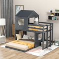 thumbnail image 3 of Harper & Bright Designs Wooden House Bunk Bed Twin Over Full Bunk Bed Floor Playhouse Bed for Bedroom, Gray, 3 of 9