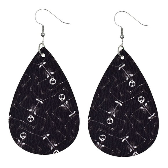 Pendientes Halloween de cuero Pendientes negros con estampado de calavera y calabaza Wmkox8yi sjalhkljlk4368
