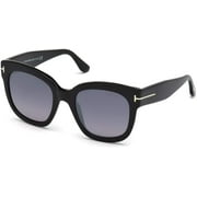FT0613 Beatrix-02 01C 52MM Shiny Black, Palladium T Logo/Gradient Smoke Flash Silver Geometric Sunglasses for Women + FREE Complimentary Eyewear Kit