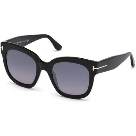 FT0613 Beatrix-02 01C 52MM Shiny Black, Palladium T Logo/Gradient Smoke Flash Silver Geometric Sunglasses for Women + FREE Complimentary Eyewear Kit