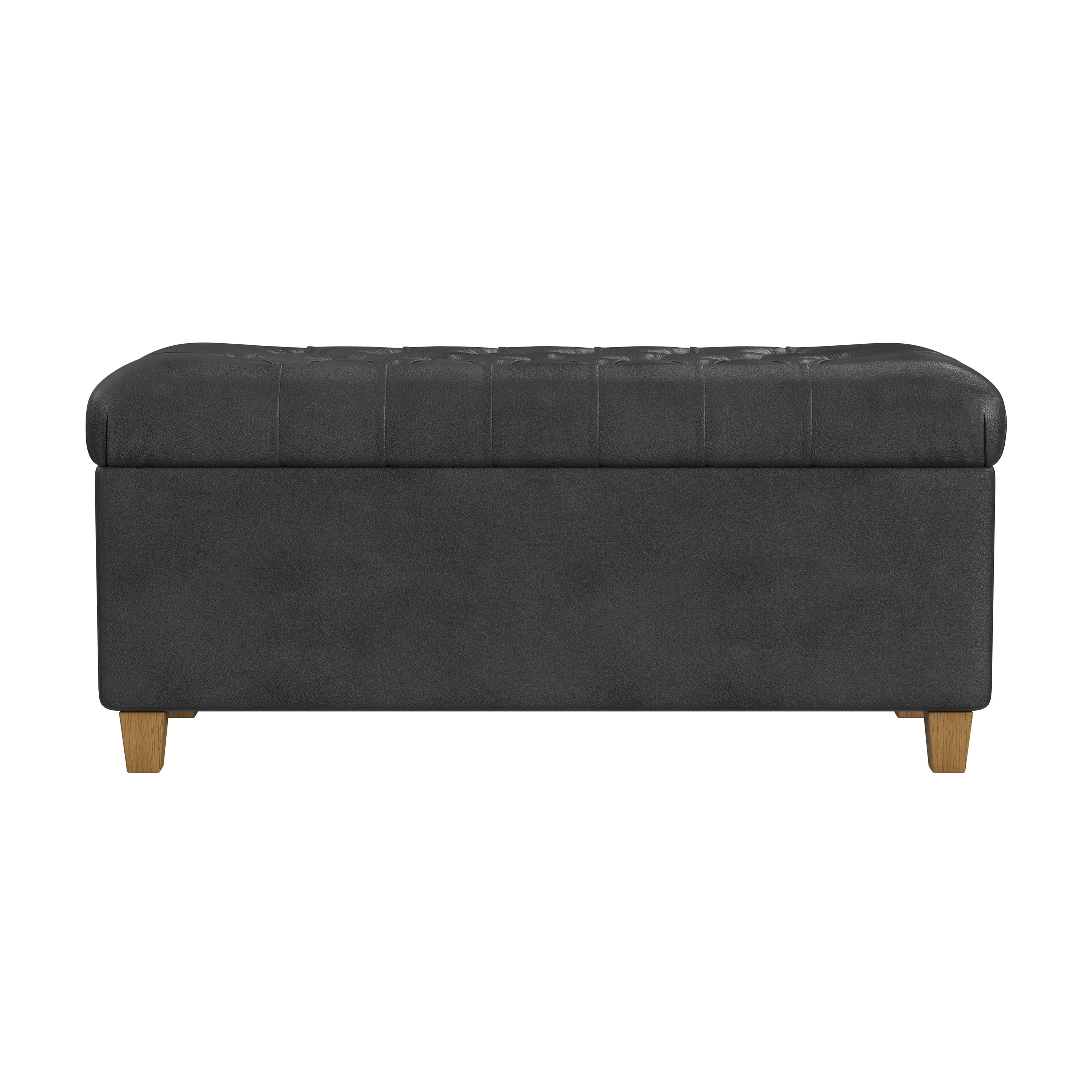 HomePop Ainsley Button Tufted Storage Bench, 40"W x 18"D x 18"H, Black Faux Leather