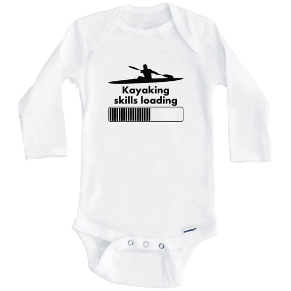 Kayaking Skills Loading Funny Kayaker One Piece Baby Bodysuit (Long Sleeve), 0-3 Months White