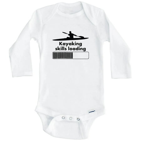 

Kayaking Skills Loading Funny Kayaker One Piece Baby Bodysuit (Long Sleeve) 6-9 Months White