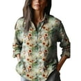 thumbnail image 5 of Cqxid525 Ladies Tops And Blouses Women's Retro Floral Art Print Casual Long Sleeve Comfortable Cotton Shirt Green M Women Shirts Summer, 5 of 5