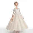 thumbnail image 4 of Elegant Tulle Flower Girl Dress A Line Applique First Communion Dresses with Sleeves Pageant Princess Party Gowns (2 -3Years）, 4 of 9