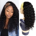 thumbnail image 1 of Diadema Pelucas de cabello humano Ondulado profundo Peluca sin pegamento de 16 pulgadas Peluca con diadema Ondulado profundo Ninguno Frente de encaje Pelucas de cabello humano para mujeres negras 150% Densidad Peluca de pelo rizado Color natural Excelente Rendimiento, 1 of 5