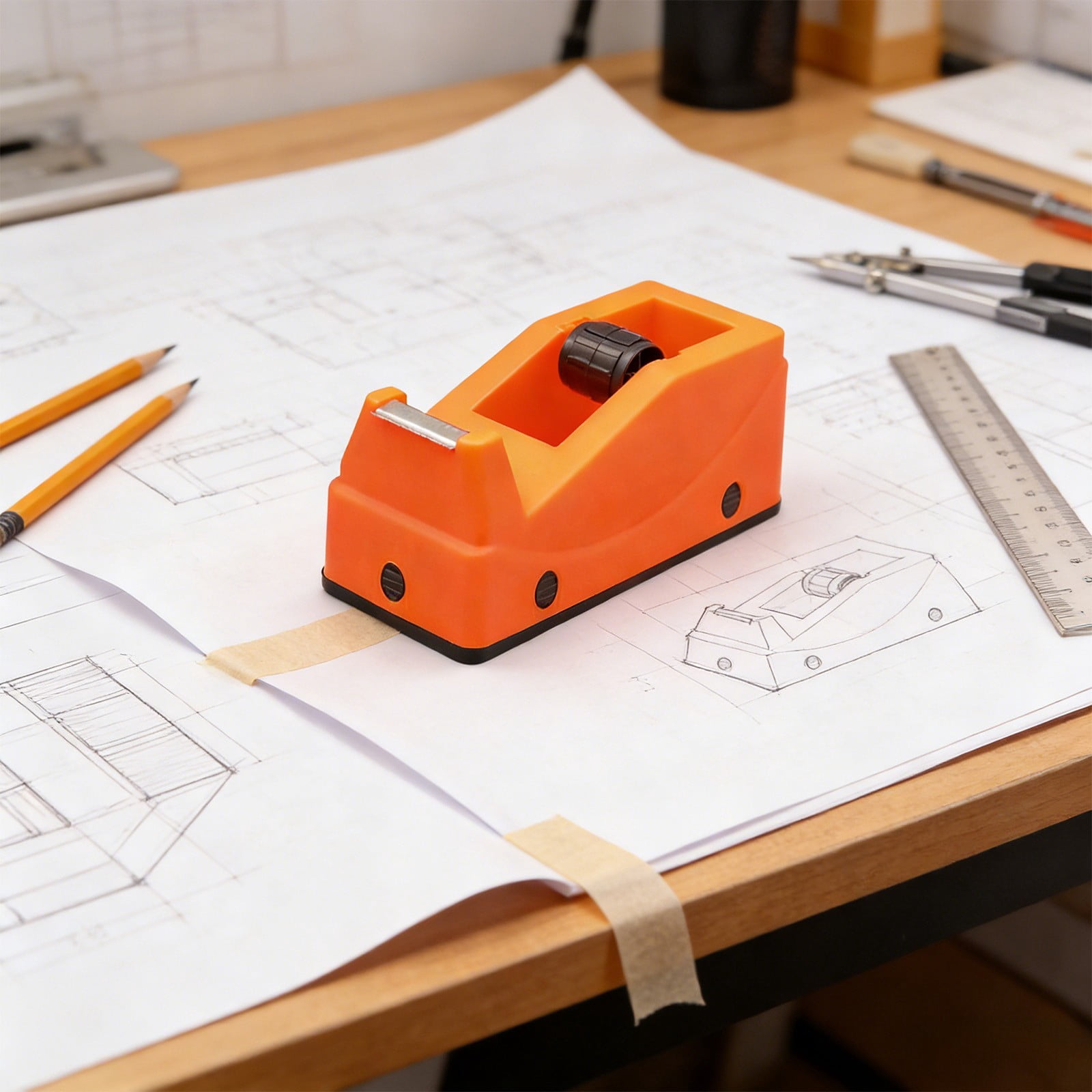 Tape Dispenser, Compact Desktop Adhesive Tape Cutter with Non-Slip Base Smooth Roller for 1.2in Width Tapes, Office Home Craft, 5.83x2.52x2.56in