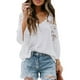 thumbnail image 2 of Sonducket Camisa de mujer Blusa de encaje con cuello en V Camisa de color sólido V Botón de manga larga Top Prendas para la parte del cuerpo Blanco L, 2 of 6