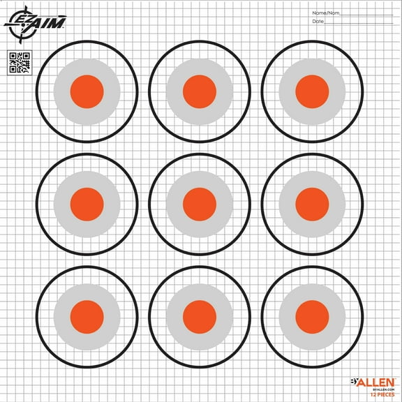 EZ Aim Paper 9-Spot Bullseye Paper Targets, 12" Square, 12-Pack, .39lb, Black