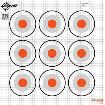 EZ  Paper 9-Spot Bullseye Targets, 12" Square, 12-Pack, .39lb, Black